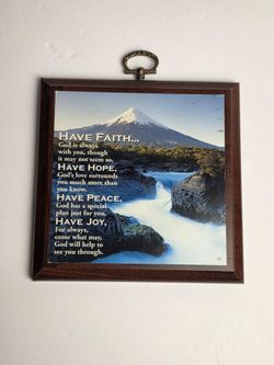 Vintage 1980s Wooden Inspirational Wall Plaque ~ Faith Hope Joy Peace