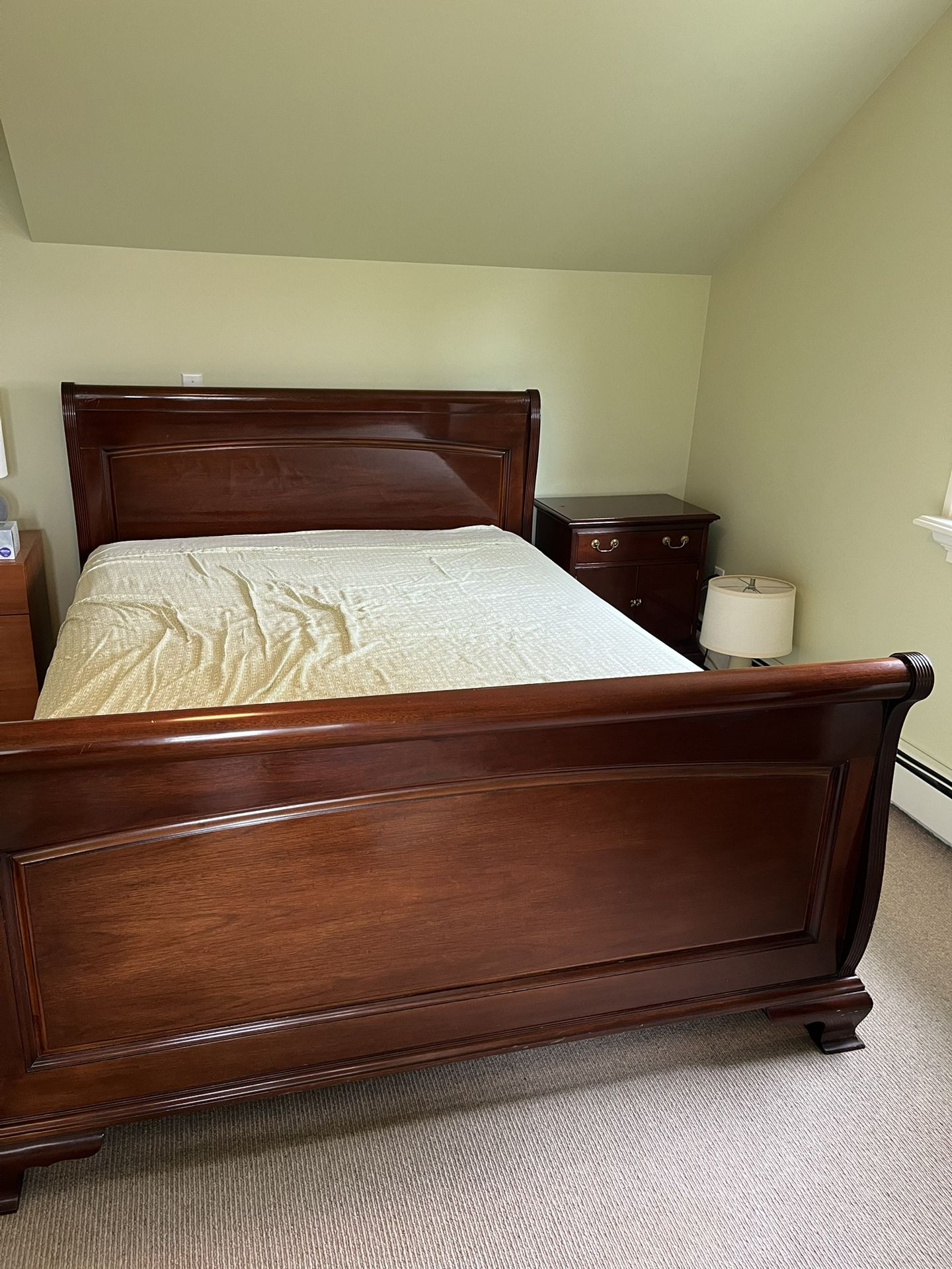 Solid Mahogany Sleigh Bed And Side Table