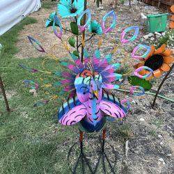 Purple Metal Peacock Spinner, Yard Art, Garden Decor 