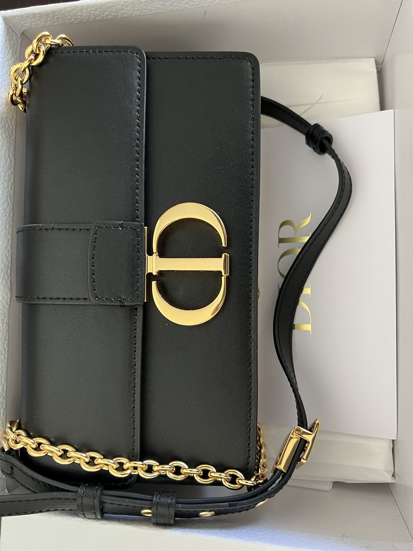 DIOR 30 MONTAIGNE EAST-WEST BAG WITH CHAIN BLACK CALFSKIN
