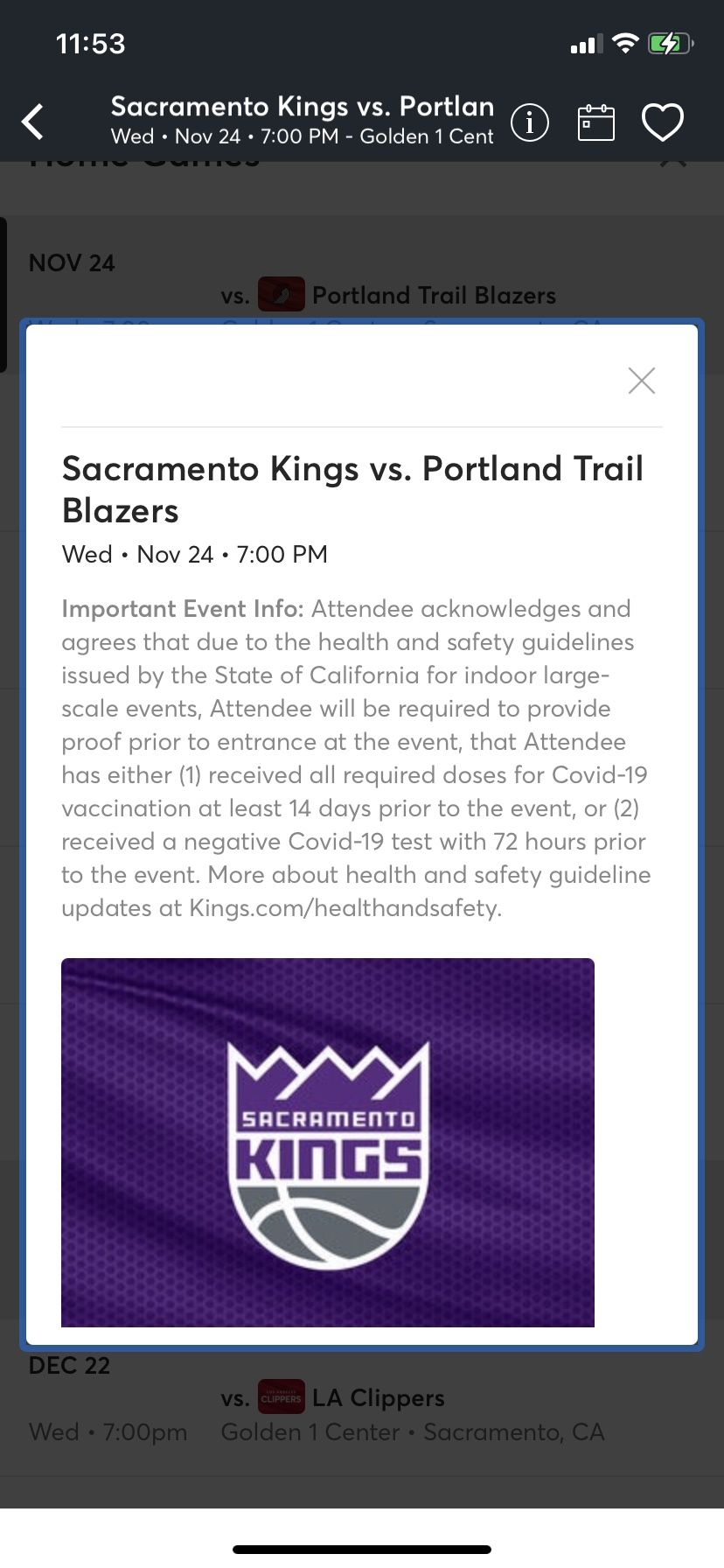 Kings Vs Blazers Tickets 11/24
