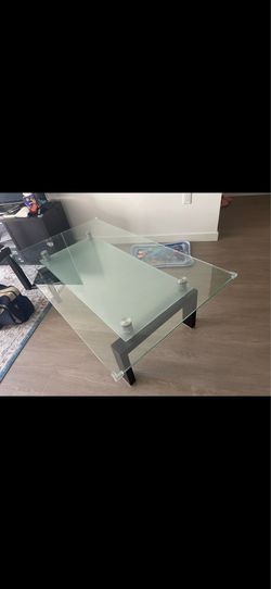 Glass Top Coffee Table with Dark Wood Legs