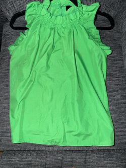 SHEIN Kelly Green Ruffle Mock Neck Sleeveless Blouse - Size Small