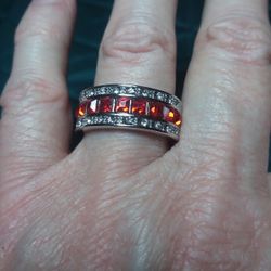Size 10 925 Sterling Silver Ring With Red And Clear Crystals
