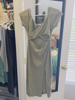 Sage Green Ribbed Cutout Midi Dress