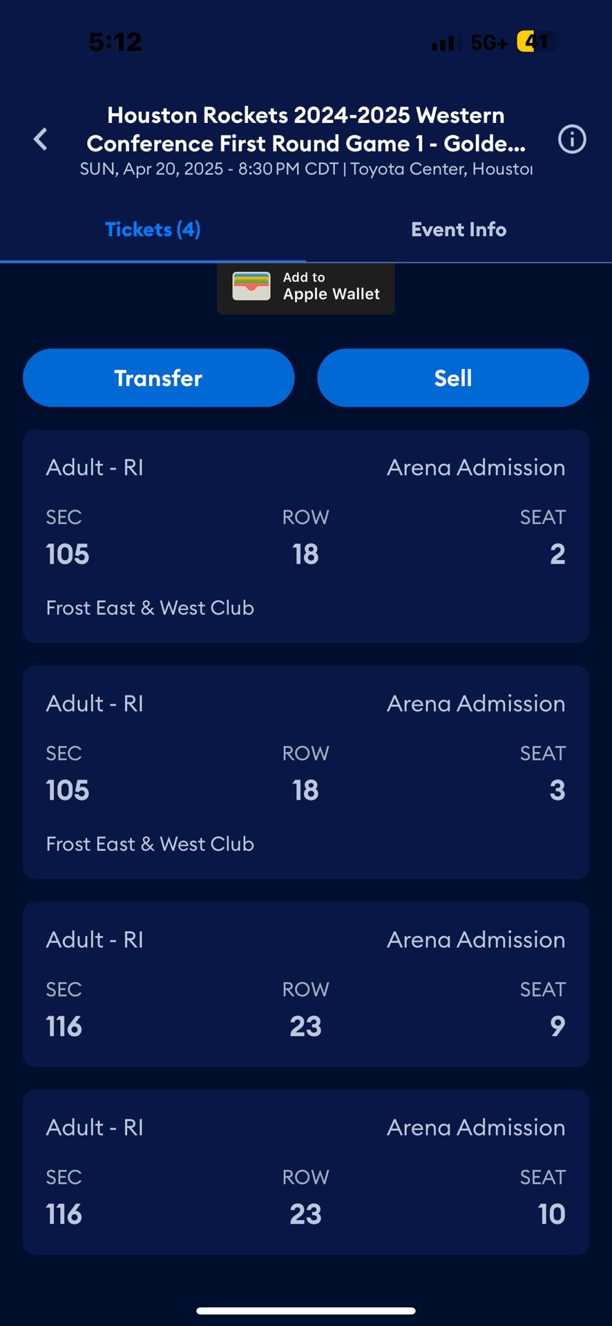 Houston Rockets Playoff Tickets Game 1