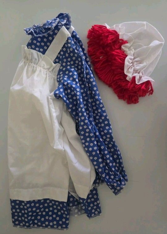 RAGGEDY ANN CHILD COSTUME 4 - 6 dress, apron, cap/wig Haloween Package Jake & Co