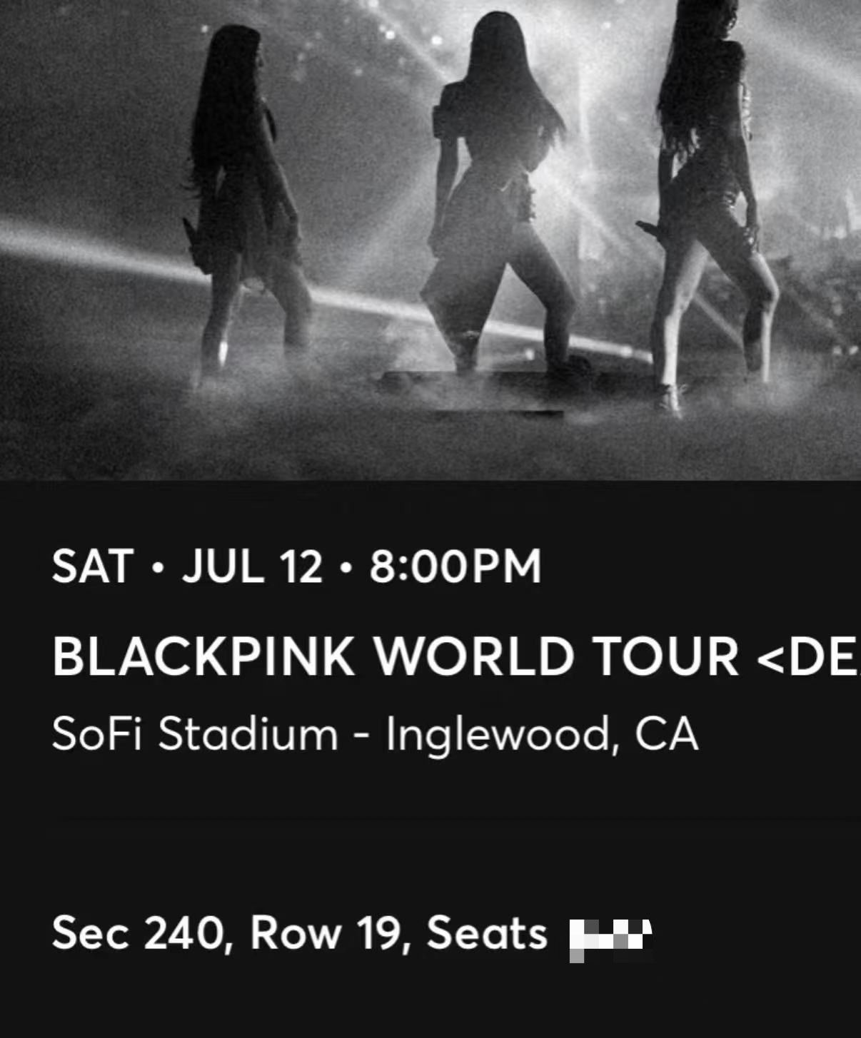 Transfer 2 tickets blackpink 7/12 Inglewood concert