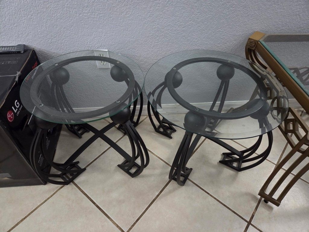 Glass End Tables With Metal Frame Black