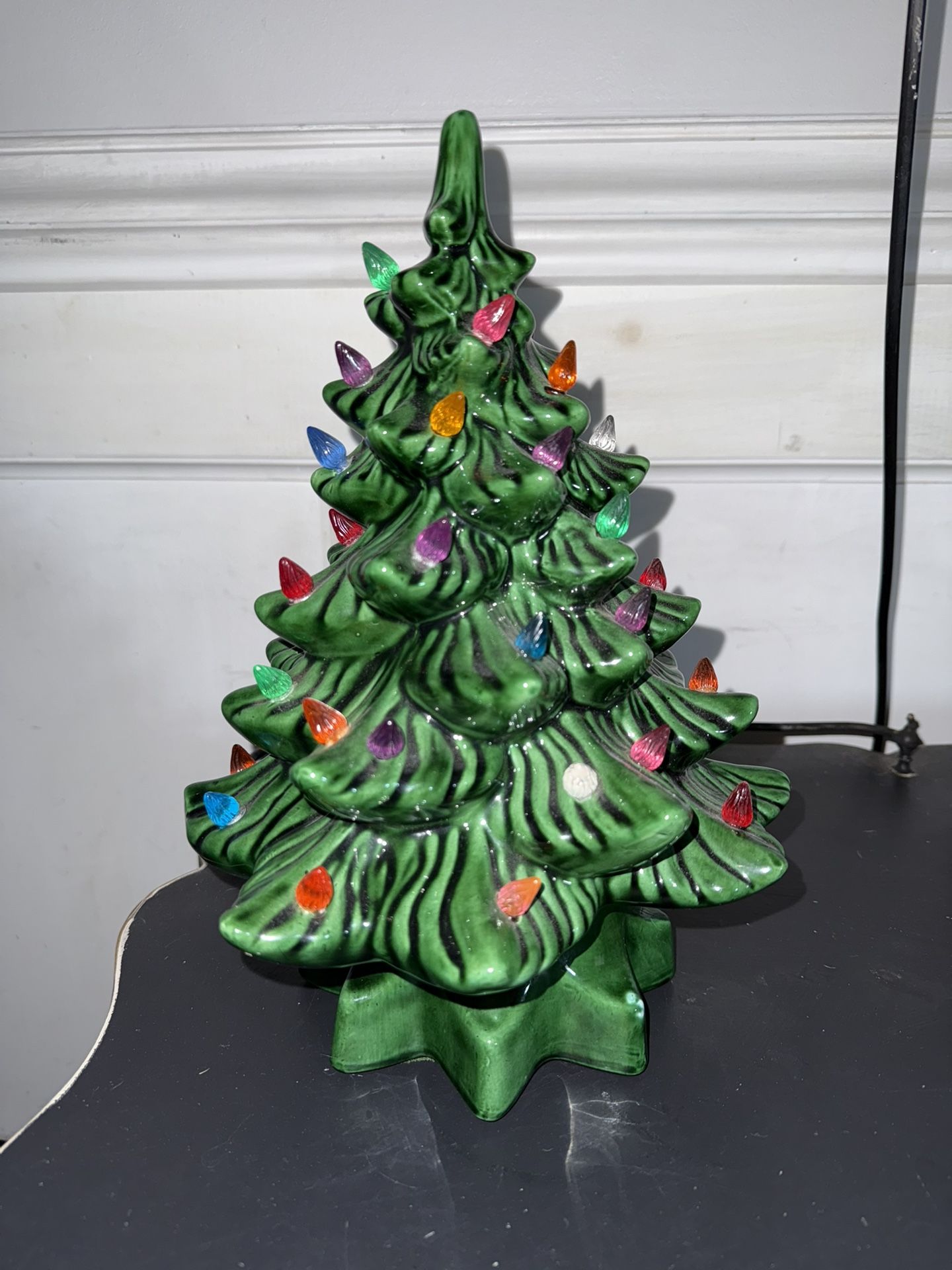 Vintage Ceramic Light Up Christmas Tree 11" with Base, Bulb Plug Antique