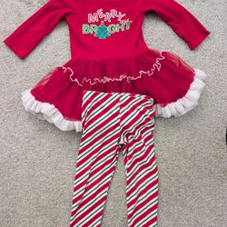 Like New! Cute Toddler girl 2 piece Christmas dress outfit with leggings/pants - 2T
