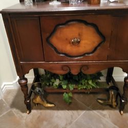 Antique  Wood Cabinet Wood Wheels Perfect  Heavy