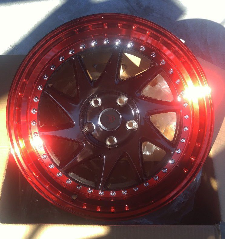 Brand New 18" HM2 5x114.3 Black Red Lip Wheels