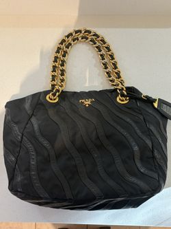 Prada black Tessuto leather tote with gold-tone hardware