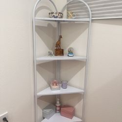 Three-Tier White Metal Corner Bookshelf