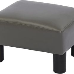 Adeco Footstool Small Faux Leather Seat Ottoman Footrest, Dark Gray
