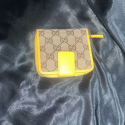 GUCCI GG Yellow Supreme Monogram Leather Trim Compact Wallet  