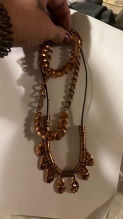 Gold-Tone Statement Necklace with Pendant Drops