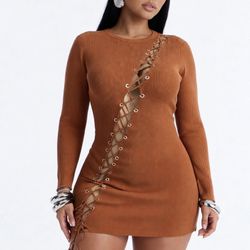 Rust Lace Up Dress (large)