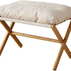 NEW Folding Upholstered Footrest Stool, Small Accent Ottoman with Thick Beige 2