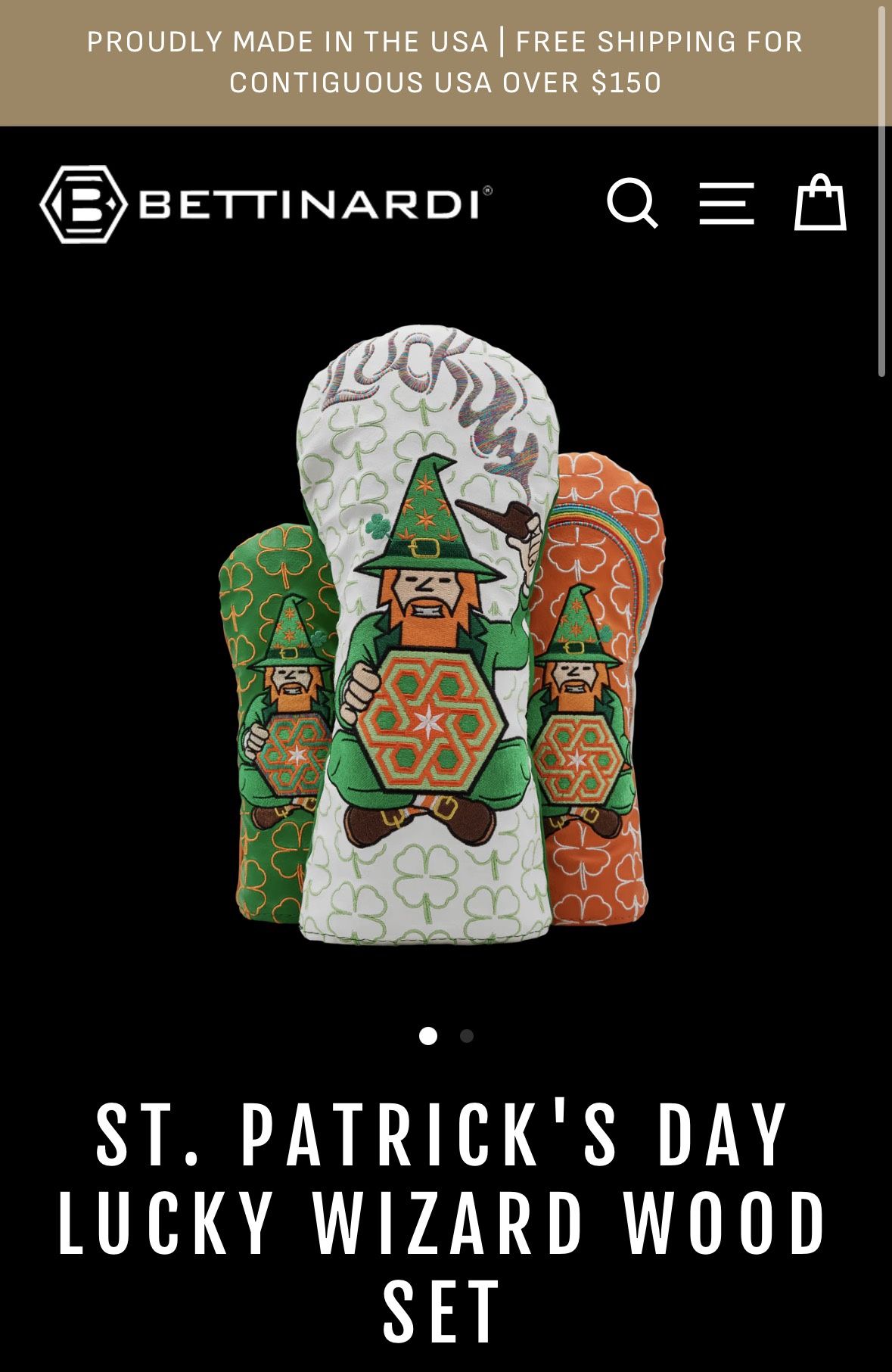 Golf Headcover Driver Bettinardi St. Patrick's Day 2026 Lucky Wizard Wood Set