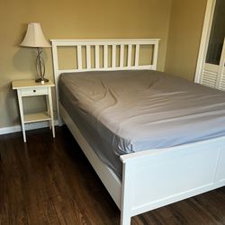 IKEA White Queen Size Bed Frame And Nightstands And Lamp 