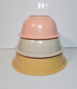 Pyrex Autumn Rainbow 1986 Set of 3 Nesting Mixing Bowls 450-166 Vintage Glass