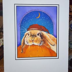 Adorable Matted Colored Etching Print From Darlene Hardie Titled "The Rabit Said"