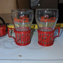 Coca Cola Cafe Bell Shaped Glasses With Plastic Holders 