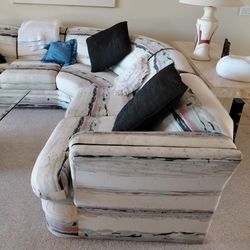 Vintage 1980s 1990s five seater pastel/southwest stripped curved sectional sofa
