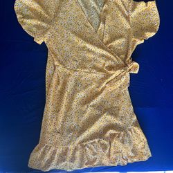 Yellow Floral Wrap Dress