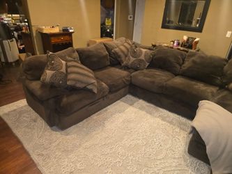 Large duck down chocolate brown sectional W/ chaise
