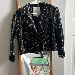 Black Crop Blazer With Print