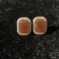 Silver & Amber Pierced Earrings