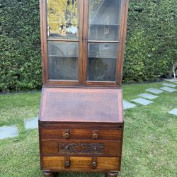Antique Secretary Desk with Glass Display Cabinet