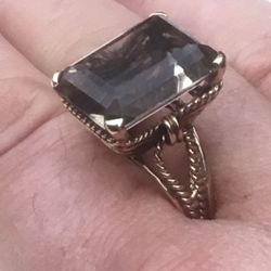 Large Vintage 14k Gold Smoky Quartz Cocktail Ring Size 7