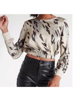 Express Women's Size Large Cropped Cheetah Print Top