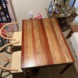 Threshold Wood + Metal Dining Table Plus Two Rattan + Metal Chairs