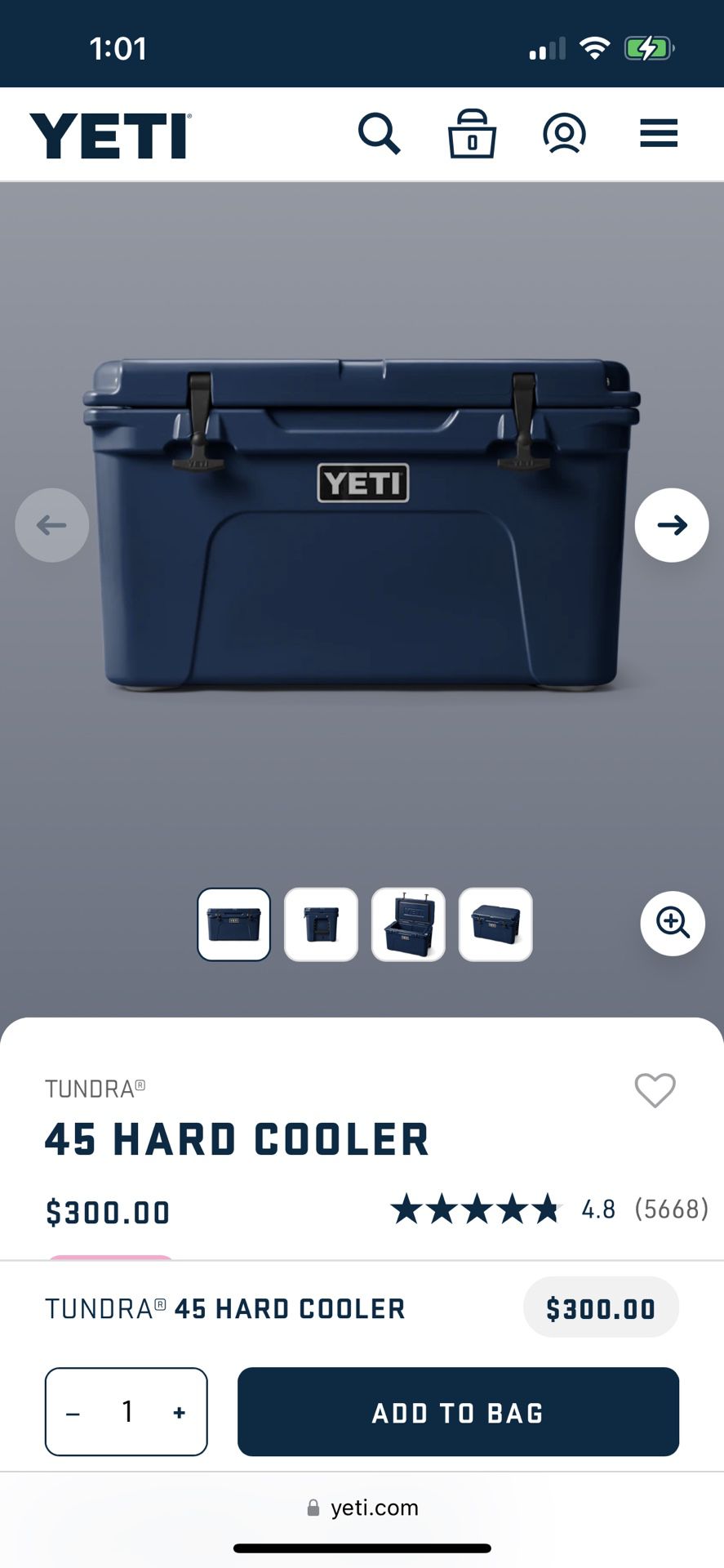 Yeti 45 Cooler In Blue And Yeti 50 Waterproof Bag 