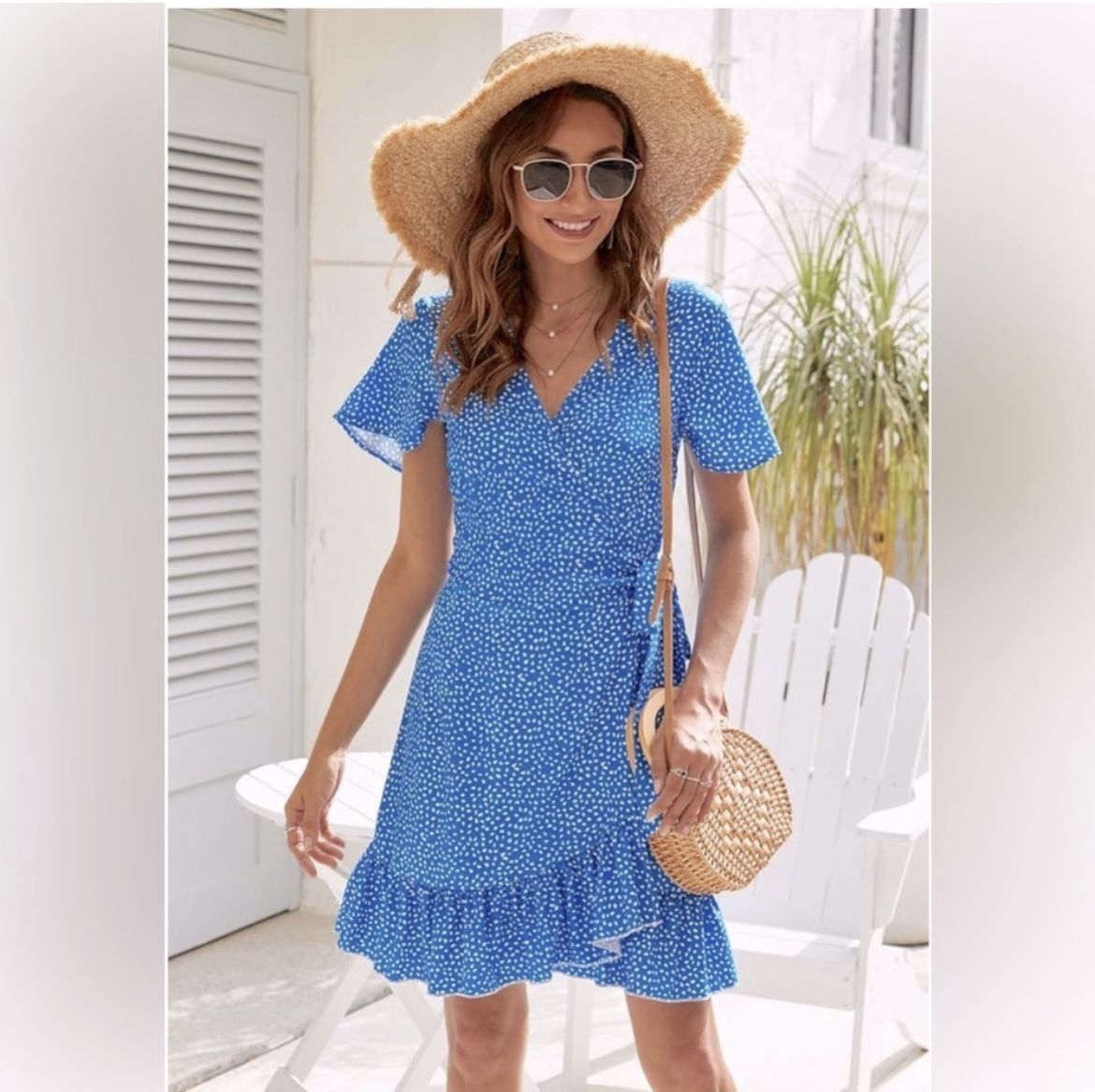 Naggoo Blue & White Polka Dot Wrap Dress - Size Large