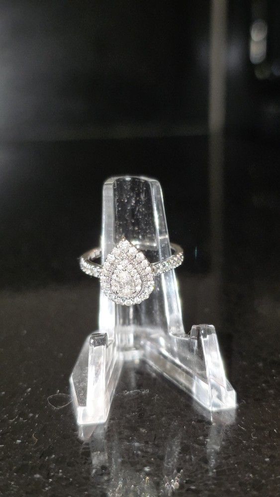 5/8 CT. T.W. Pear-Shaped Diamond Double Frame Vintage-Style Engagement Ring in 10K White Gold