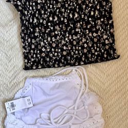 Hollister Lace Tie Halter Top, Smocked Crop Baby Tee. New with tags. Brundage and Chester. Size S. Black $10 white $15. 