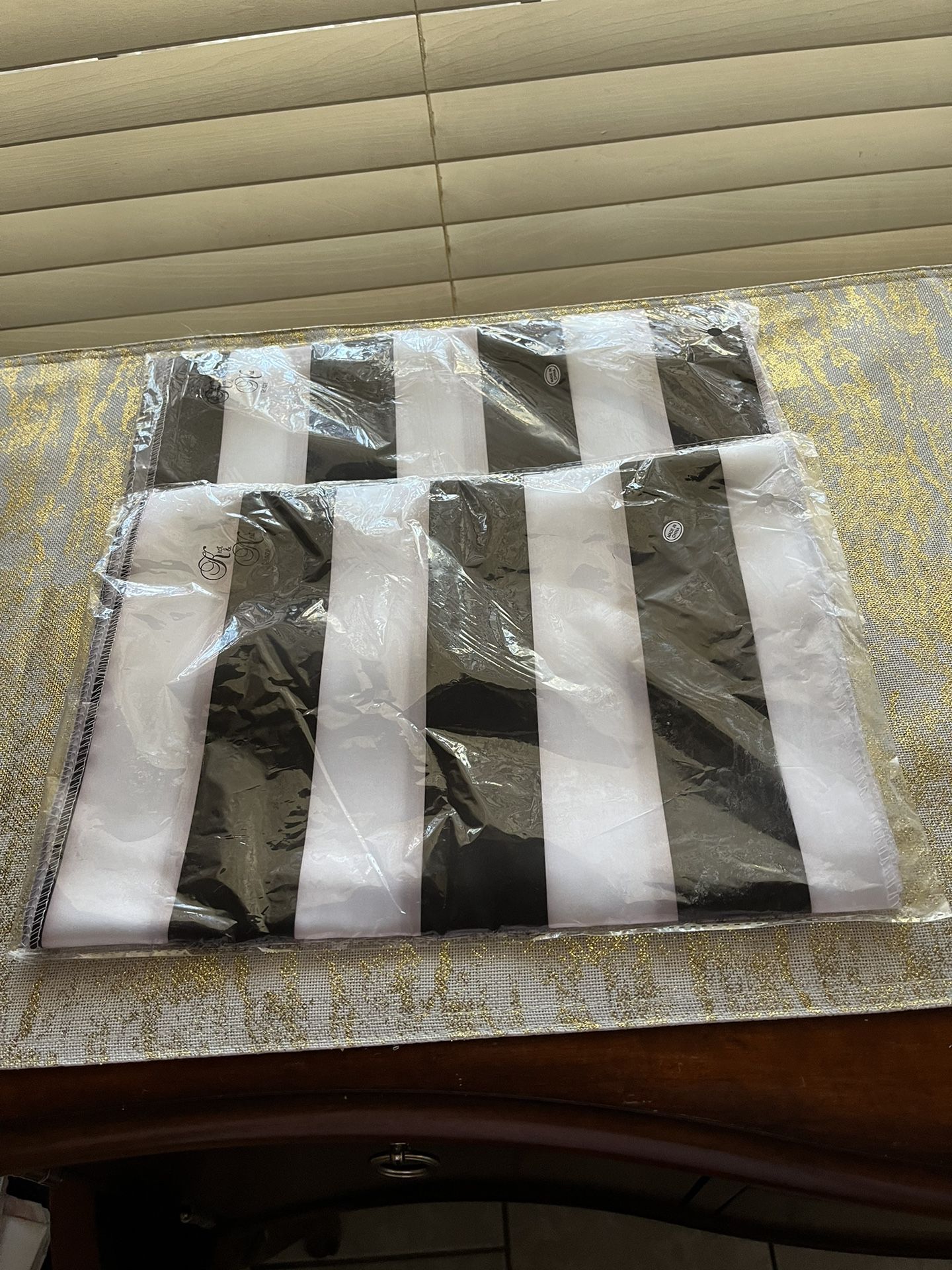2 New Black And White Table Satin Runners 