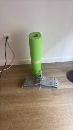 Yoga mat and clothes hangers