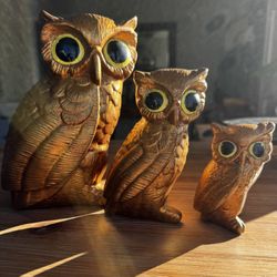 Vintage 1970s BIG EYED CERAMIC OWLS