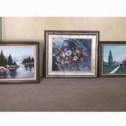 3 Beautiful oil painting paintings on canvas solid wood frame frames