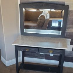 Marble Top Table With Attached Mirror 