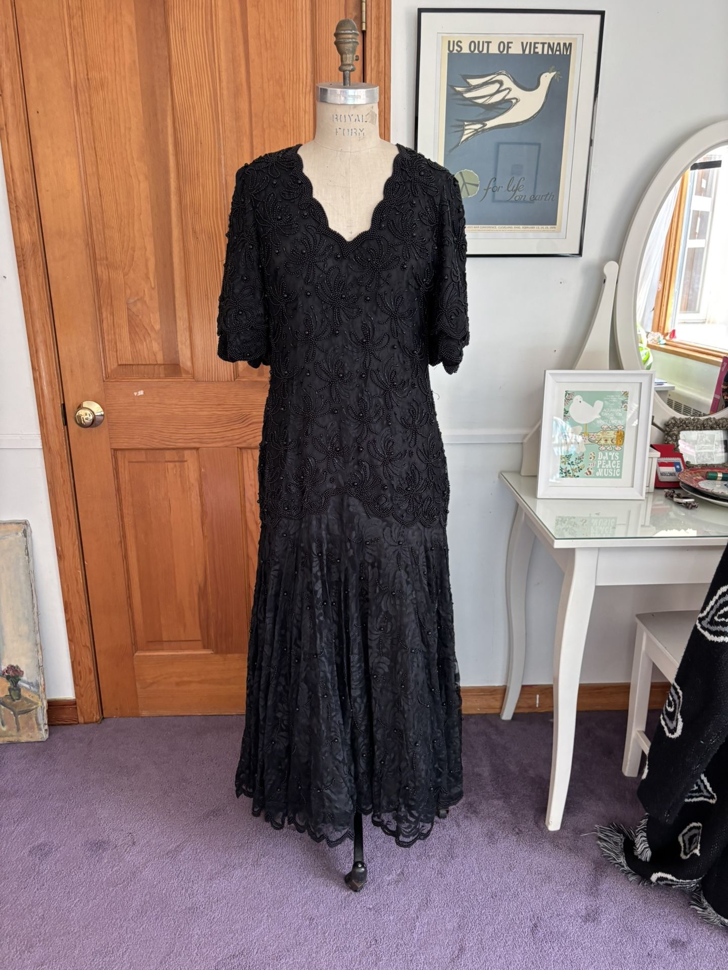 Vintage LAWRENCE KAZAR black Beaded Evening Dress.