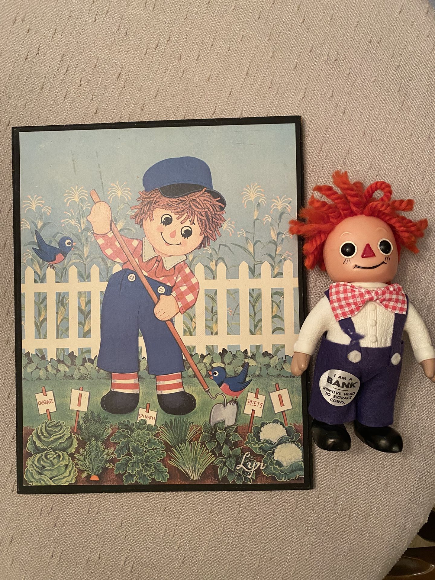 Vintage Raggedy Andy Wall Plaque And Piggy Bank 