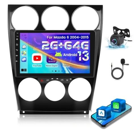 [2+64G] Android 13 Car Stereo for Mazda 6 2002-2008 - Wireless Carplay & Android Auto, 9 Inch HD Touch Screen